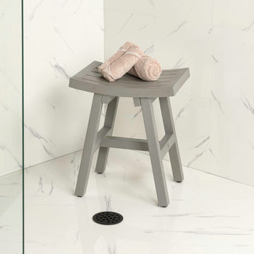Tamlyn 15.75" Traditional Classic Slatted Solid Acacia Wood Indoor/Outdoor Shower Stool